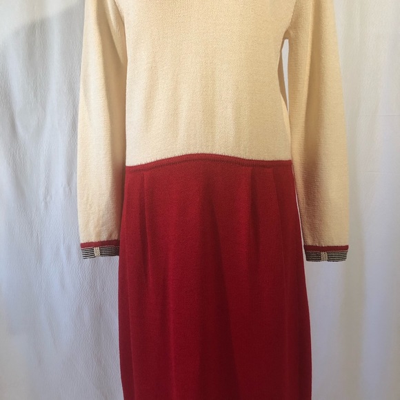 Vintage St. John for Saks Knit Red/Cream Dress - Picture 3 of 8